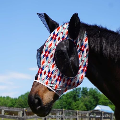 Harrison Howard Super Comfort Stretchy Fly Mask Large Eye Space with UV Protection Soft on Skin with Breathability Tribal Abstract XL Extra Full Size - color: Tribal Abstract, size: Extra Full Size