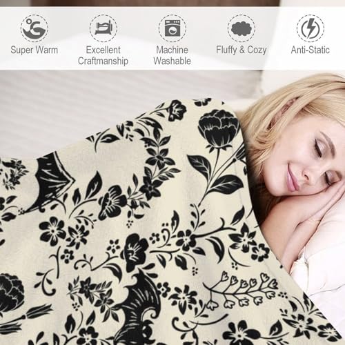 Bat Flower Fleece Throw Blanket for Couch Adults Teens 40" X 50" - color: Bat, size: 40x50 inch