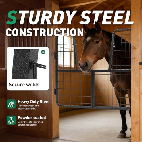 48" W x 42" H Horse Stall Gate for Livestock Enclosures Steel | Powder Coated Black