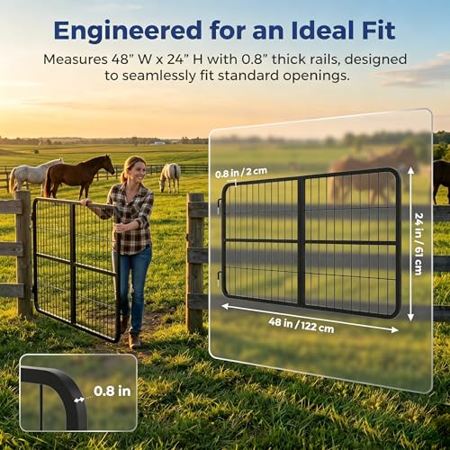 Heavy Duty Horse Stall Gates, Steel Stall Gates for Horse, 48 x 24 in Horses Stall Guard, Easy Install Two Way Door Stall Guard for Horses, Durable Livestock Gate for Barn, Farm