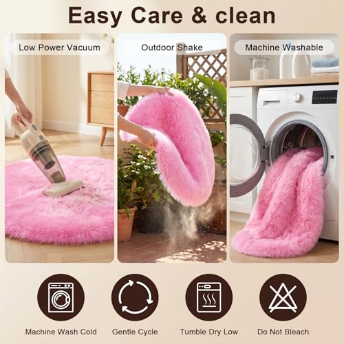 duduta Hot Pink Faux Fur Sheepskin Round Rug 4x4 ft, Fluffy Shag Circle Rug - color: Hot Pink, size: 4' x 4'