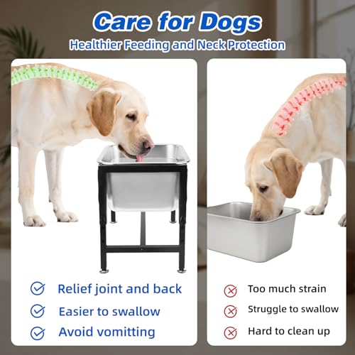 YUEPET Outdoor Elevated Dog Water Bowl, 3 Gallon Bowl for Large Dogs | 4 Heights Adjustable, 3 Gal Extra Large Stainless Steel Bowl, Raised Dog Water Bowl with Stand, Food and Water Use - size: 3 Gallon
