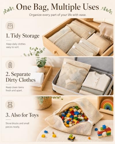 Mesh Laundry Bags for Delicates 6 Pack – Pure Cotton Breathable Zippered Delicate Wash Bags for Washing Machine, Lingerie, Bra, Clothes, 3 Sizes (2 each): (7.9"x11.8", 11.8"x15.7", 15.7"x19.7") - size: (S+M+L)-2PCS