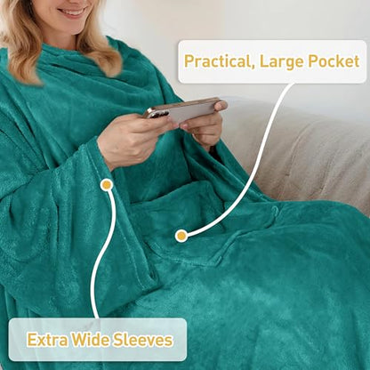 Catalonia Wearable Blanket with Sleeves & Foot Pocket for Adults - color: Green, size: Fleece