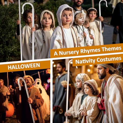 2-Pack Adjustable Shepherd Staff Set – White & Brown 63IN Crook Canes for Nativity, Halloween & Wizard Costumes