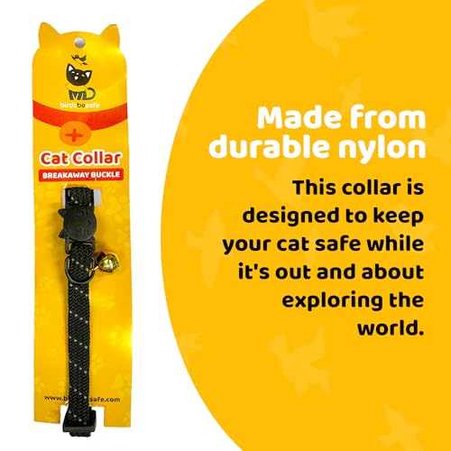 Birdsbesafe Reflective Breakaway Cat Collar with Bell, Safe Design, Black - color: Black