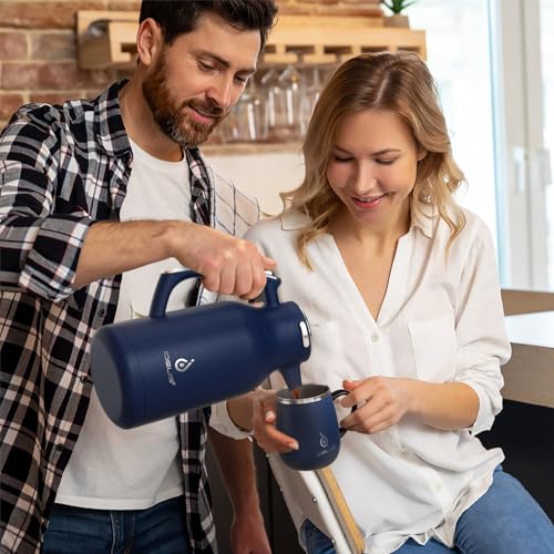 IDEUS Thermal Coffee Carafe 68oz, Beverage Dispenser Navy Blue | Stainless Steel Double Wall Vacuum Insulation Creamer Pitcher Water Jug Coffee Server, Coffee Carafe for Keeping Hot and Cold - color: Navy Blue, size: 68 Ounces