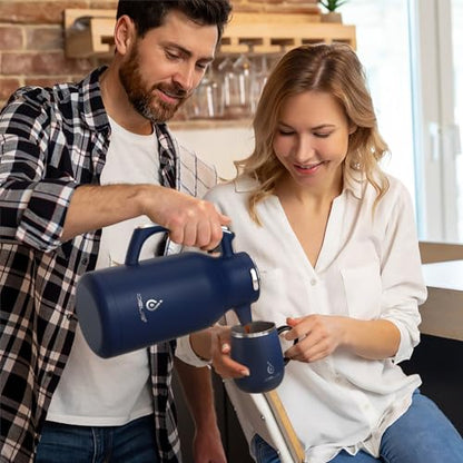 IDEUS Thermal Coffee Carafe 68oz, Beverage Dispenser Navy Blue | Stainless Steel Double Wall Vacuum Insulation Creamer Pitcher Water Jug Coffee Server, Coffee Carafe for Keeping Hot and Cold - color: Navy Blue, size: 68 Ounces