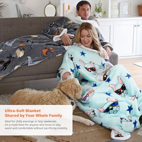 Catalonia Sherpa Wearable Blanket with Sleeves and Pocket for Adults - color: Dog Grey, size: Standard Pocket