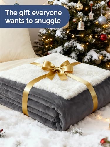 Sherpa Fleece Blanket Throw - Reversible Blanket - Dark Grey, 50" x 60" - color: 01 - Dark Grey, size: Throw (50" X 60")