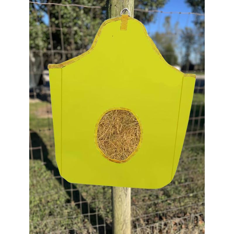 BARN & STABLE Large Hay Bag for Horses - Slow Feed 27" * 21" * 6" - Trailer Feeder for Cow, Goats, Donkey, Cattle - Open Feed Hole and Metal Snap Fastener