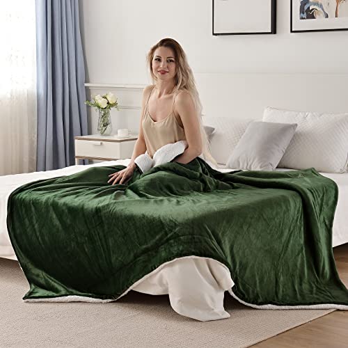 SOCHOW Sherpa Fleece Throw Blanket, Olive Green, 50x60 inches - color: Olive Green, size: 50"×60"