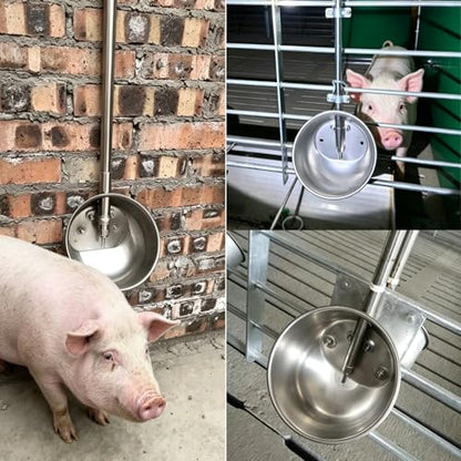Pig Waterer Automatic Hog Waterer with 1/2" NPT(F) Thread | Heavy Duty Stainless Steel Livestock Water Trough for Swine Hog Pigs Sows, 8.3 Inches in Diameter, Large