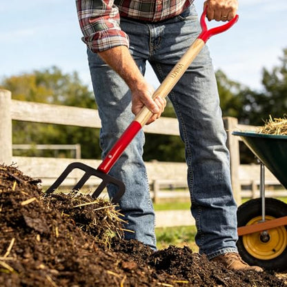Garden Fork,4-Tine Spading Fork,Compost Fork,Steel Digging Fork,45Inch,Steel Y-Grip,Wooden Handle
