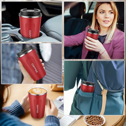 MOMSIV 12oz Travel Coffee Mug, Insulated Coffee Cup with Leakproof Lid - color: A-Red-12oz