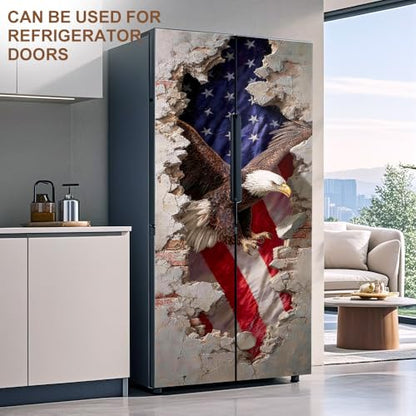 Patriotic Bald Eagle Door Mural, 3D Broken Wall Door Cover - color: Colorful2204