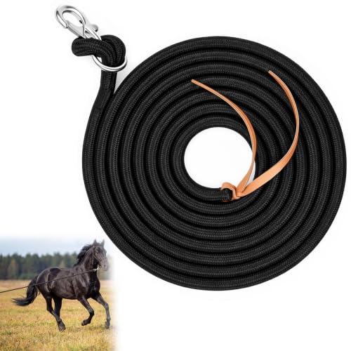 1 Pack 14 ft Horse Driving Lines, Cotton Web Lunge Line, Solid Brass Trigger Snaps, Reins for Cart Training, Harness, Ground Driving, Horse Work