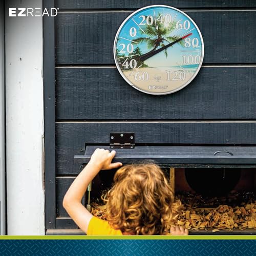 EZREAD Hanging Dial Thermometer 840-1214 Weather Thermometers for Indoor and Outdoor Use, Large 12.5 Inch Diameter, Easy to Read Numbers, Beach - color: Beach