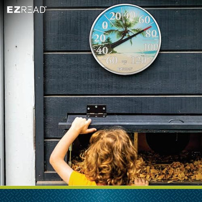 EZREAD Hanging Dial Thermometer 840-1214 Weather Thermometers for Indoor and Outdoor Use, Large 12.5 Inch Diameter, Easy to Read Numbers, Beach - color: Beach