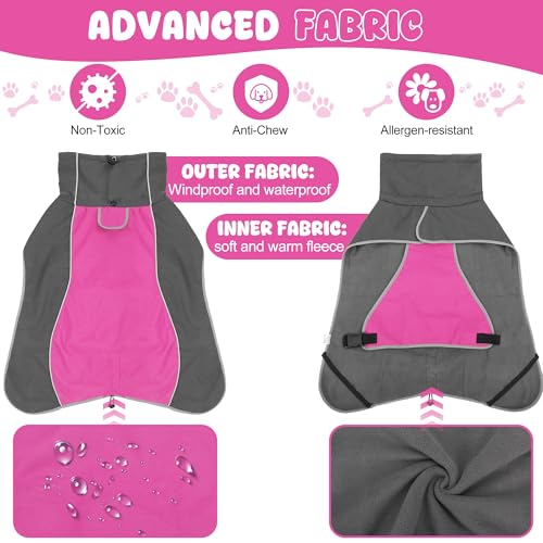 Dog Raincoat, Waterproof Dog Coat with Polar Fleece Lining - color: Pink, size: Large