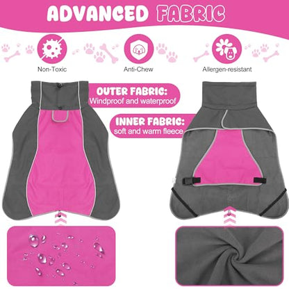 Dog Raincoat, Waterproof Dog Coat with Polar Fleece Lining - color: Pink, size: Large