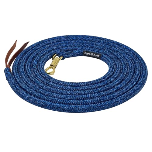 PARELLI 22 Foot Ground Training Rope - Strong Everyday Use All-Purpose Large Horse Lead Rope with Loop & Latigo Popper | 9/16" Diameter Smooth Yachting Braid, Blue Black Blend - color: Blue Black Blend