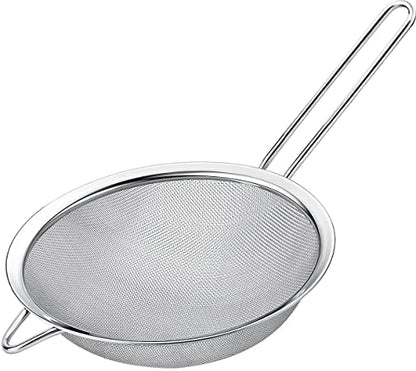 6.3" Fine Mesh Strainer with Stainless steel handle - Sieve Fine Mesh Stainless Steel - Ideal to Sift Flour, Icing Sugar, Fruits and Vegetables. - size: 6.3 Inches - SS