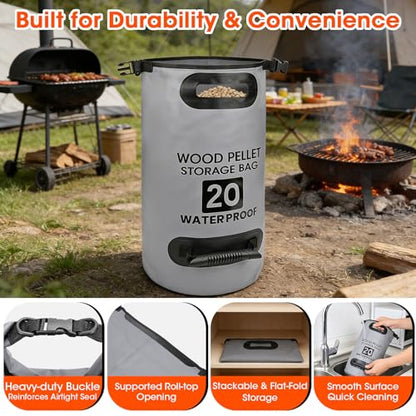 33LB Wood Pellet Storage Bag, Waterproof Charcoal Container, 1PCS - color: Grey-1pcs