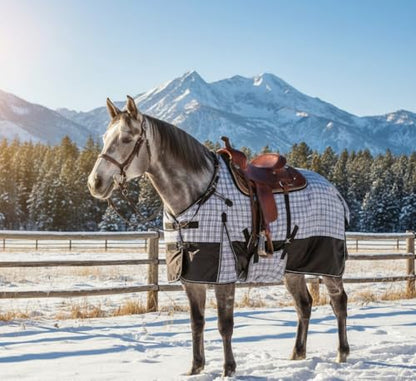 1200D Waterproof Medium Weight Poly (250g Fill) Horse Winter Turnout Blanket with Standard Neck AT010002CHK1-75 - size: 75
