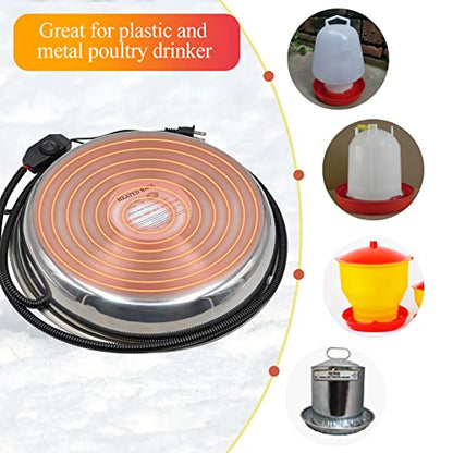 Chicken Waterer Heater,14 Inch Poultry Water Heated Base for Winter | 5 Gallon Freeze Proof Heated Chicken Waterer with Anti-bite Cable for Poultry Fountains Water Bowl Plastic Metal Waterer