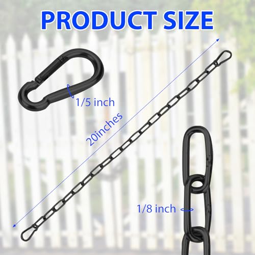 Gate Chain Lock with Carabiners Barn Chain Link 20'' Black Gate Latches for Outdoor Fences Dog Cage Lock Backyard Chain Lock Stall Supplies 2 Pack - size: 20'' 2Pack