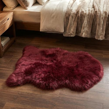 duduta Burgundy Faux Sheepskin Rug 2x3 ft, Fluffy Fur Seat Chair Covers - color: Burgundy, size: 2' x 3'