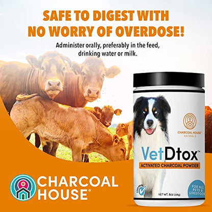 1qt Activated Charcoal Powder for All Kinds of Pets & Livestock, Dog, Cat, Chicken, Horses and More - for Diarrhea, Gas Relief, Liver Support