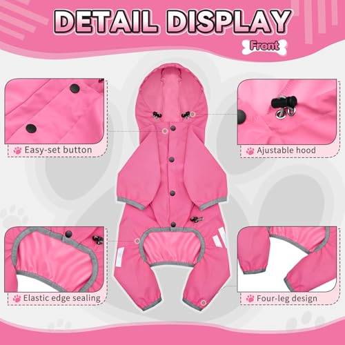 Dog Raincoat, Waterproof Dog Rain Jacket with Hood, Rain Coat with Leash Hole, Reflective Strap for Small Medium Dogs, Lightweight Puppy Clothes(Pink,L) - color: Pink, size: L(Back Length15'')