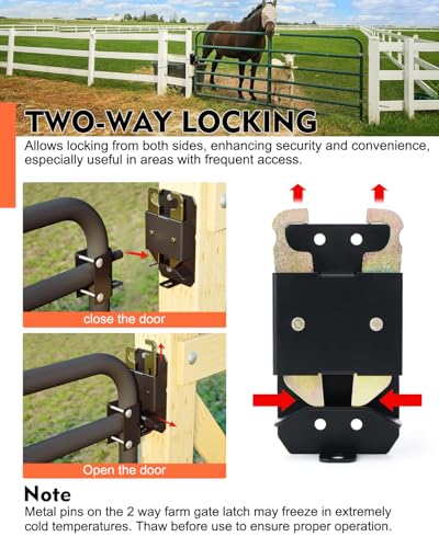 2 Way Farm Gate Latch, Heavy-Duty Lockable Fence Latch with Self-Locking Nut, Black Livestock Gate Latch Compatible with Pastures, Stables, Ranches, Horse Corrals,Farms - size: 1PC