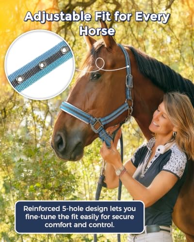 Hilltown Adjustable Horse Halter - color: BLUE, size: Full