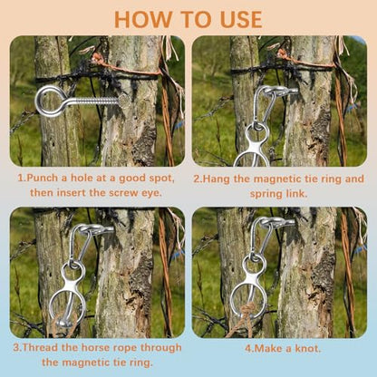 Horse Tie Ring, Safe Tie Horse Supplies, Humane Way Tie Ring, Magnetic Ring for Tying and Retracting, Helps Horse Pull Back and Releases Stress from The Horse