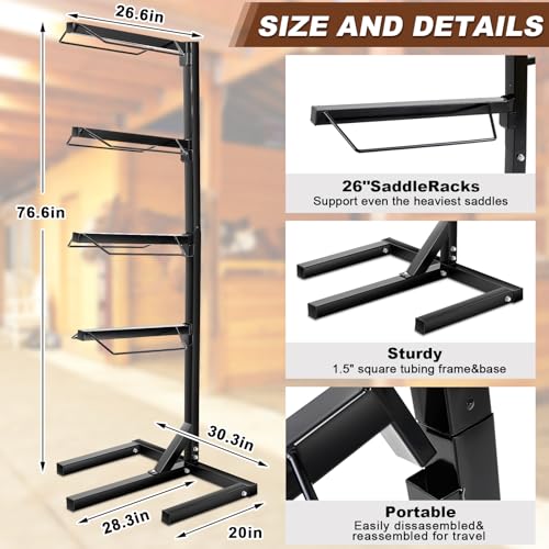 Abbylike 4 Tier Saddle Rack for Horses, 6.38 ft Heavy Duty Saddle Pad Stand Stable Blanket Tack Storage Stand for Western English Horses Pad Blanket Storage Organizer Stall Accessories - style: 4 Tier
