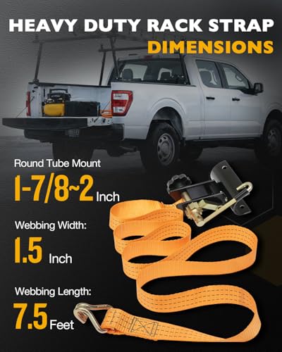 Rack Ratchet Straps, Ladder Rack Straps, Truck/Lumber/Pipe/Roof Rack Straps - color: Orange (2 pcs), size: Black Round Tube