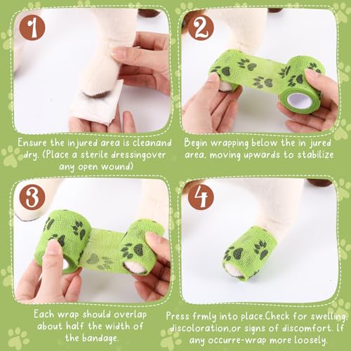 Geiserailie 6 Rolls No Chew Bandage for Dogs Self-Adhesive Bitter Bandage Wrap Non-Woven Pet Wrap for Dog Horse Wound Card