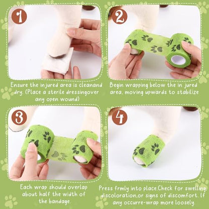 Geiserailie 6 Rolls No Chew Bandage for Dogs Self-Adhesive Bitter Bandage Wrap Non-Woven Pet Wrap for Dog Horse Wound Card