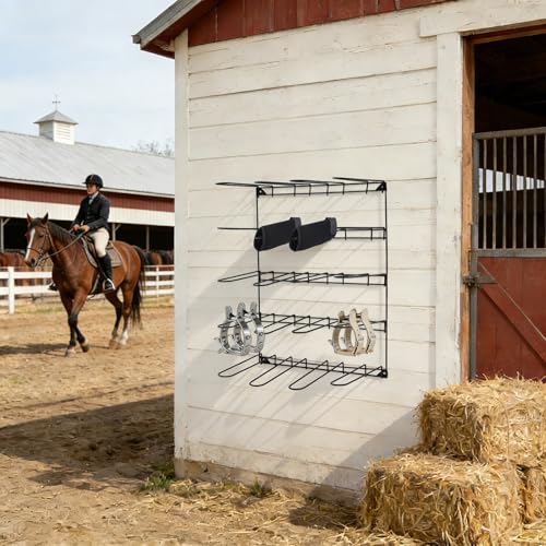 5-Tier Wall Mounted Saddle Pad Rack with 20 Hooks for Stable Storage