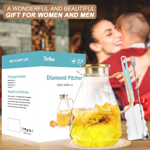 Glass Pitcher, 2.8 Liter Water Pitcher with Lid, Beverage Serveware | Iced Tea Pitcher, Water Carafe Handle, Heat Resistant Borosilicate Jug - size: 2.8 liters