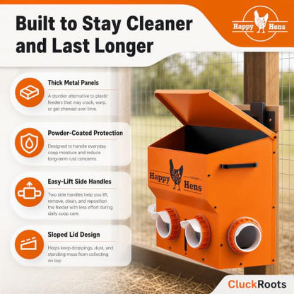 CluckRoots Metal Chicken Feeder 16-18 Lb No Waste Hanging Feeder