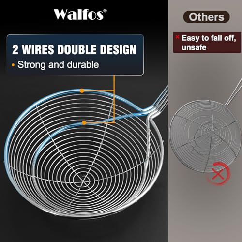 Walfos Spider Strainer - 5.5 Inch Stainless Steel Fryer Scoop, Kitchen Spider Skimmer Strainer With Handle, For Cooking Deep Fryer, Pasta, Spaghetti, Noodle, Vegetables, Egg - style: 1 Pcs Spider Strainer