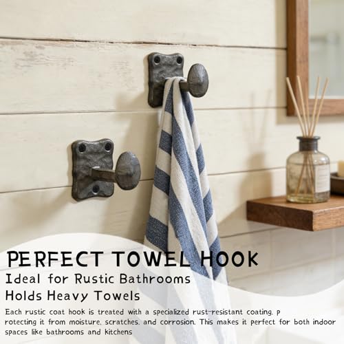 Heavy Duty Cast Iron Railroad Spike Wall Coat Hooks 2Pcs Rustic Farmhouse Hooks for Hanging Towels Hats Bags & Keys | Industrial Decorative Hooks for Entryway Bathroom Bedroom