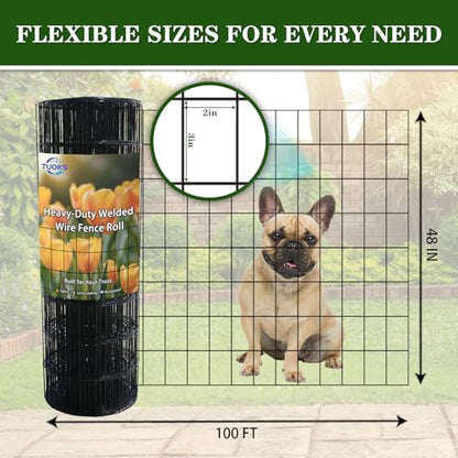 Black PVC Coated Welded Wire Fencing 48” x 100’ Roll 2”x3” 16G Garden Fence | TUOKS Chicken Wire Fencing Roll Vinyl Coating Metal Wire Mesh for Yard Vegetable Plant Protection Poultry Netting - size: 2''x3'' 16GA 48''x100'