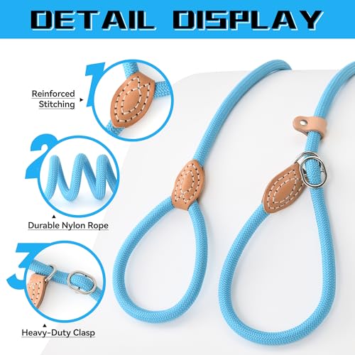 Mile High Life Heavy Duty Slip Lead No Pull Leash 6/5/4FT for Large Dogs - color: Blue, size: 5 Feet