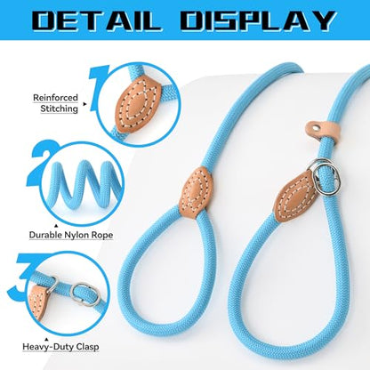 Mile High Life Heavy Duty Slip Lead No Pull Leash 6/5/4FT for Large Dogs - color: Blue, size: 5 Feet