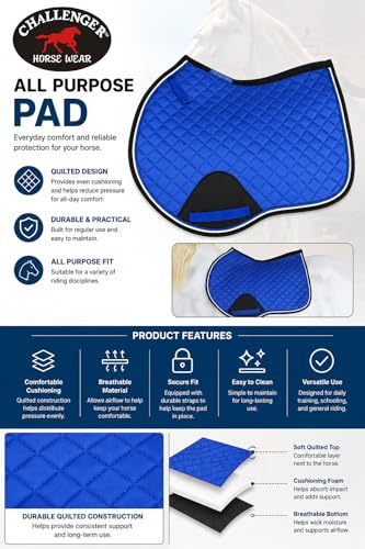 Horse Equine Contoured English Quilted Cotton All Purpose Saddle Pad 72TS37 - color: Royal Blue